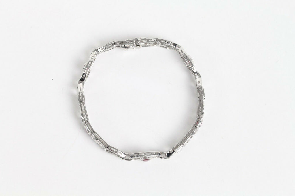 Vintage Ladies Diamonds Rubies 14K White Gold Bracelet