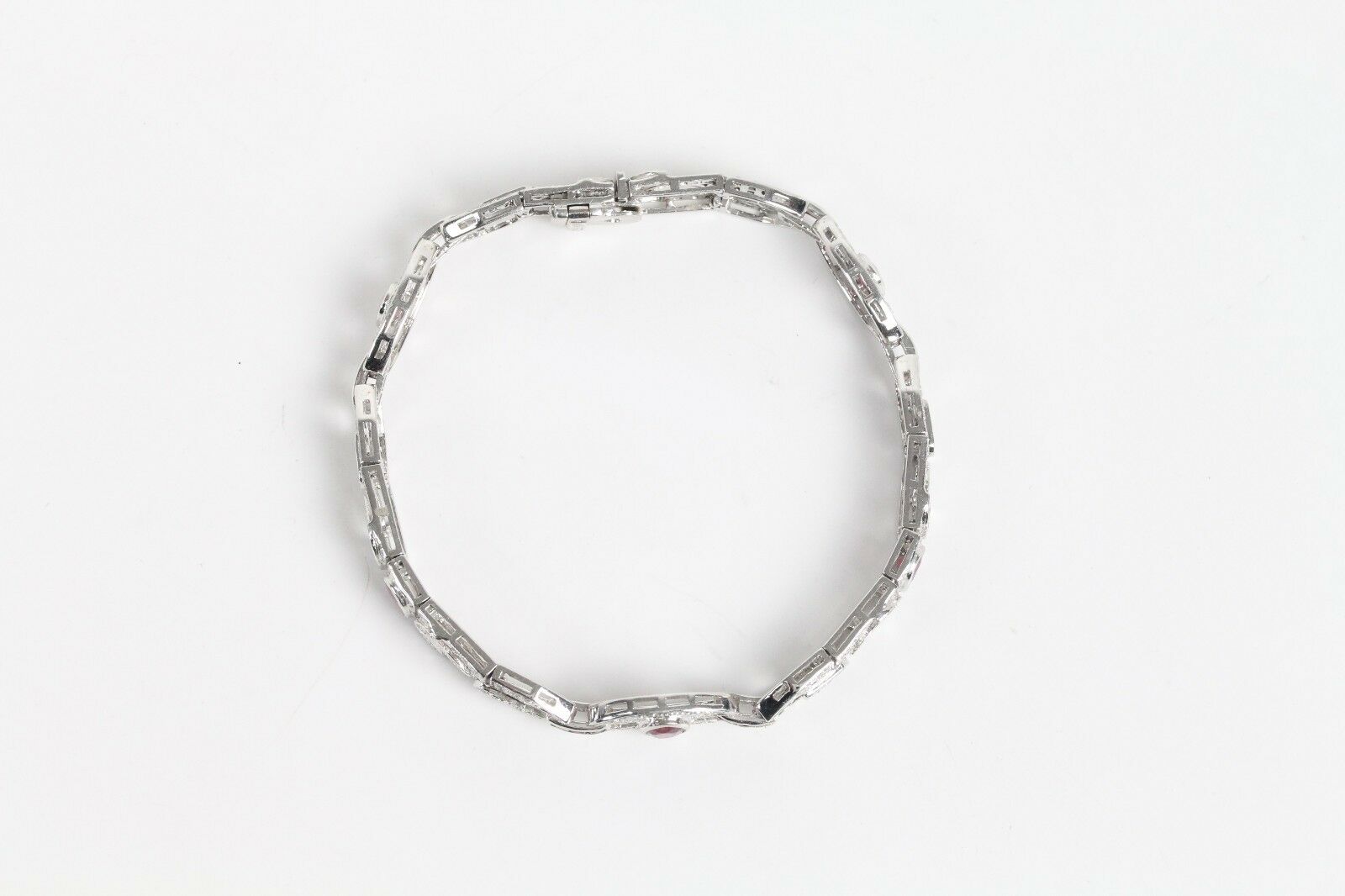Vintage Ladies Diamonds Rubies 14K White Gold Bracelet
