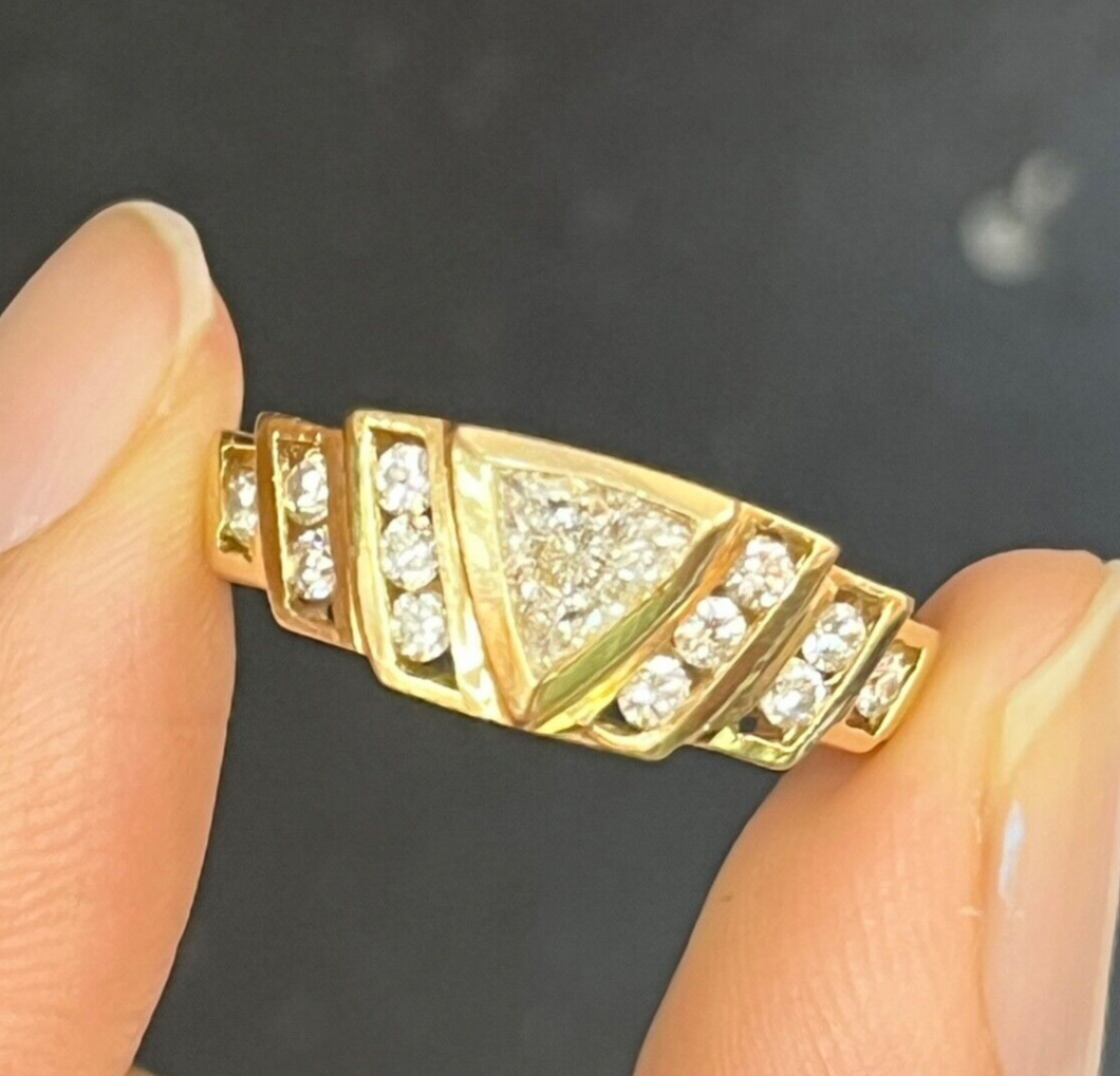 Vintage 14K Yellow Gold Diamond Geometric Ring Band