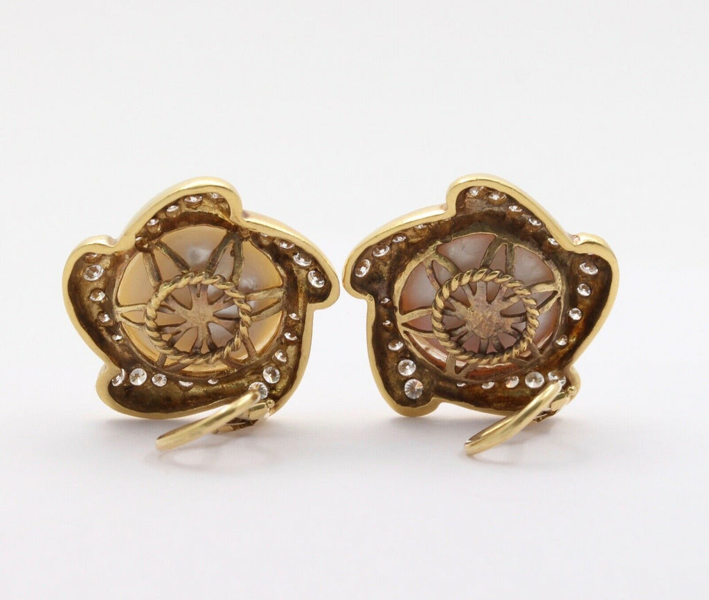 Large Mabe Pearl Diamonds Pinwheel French Clip Earrings