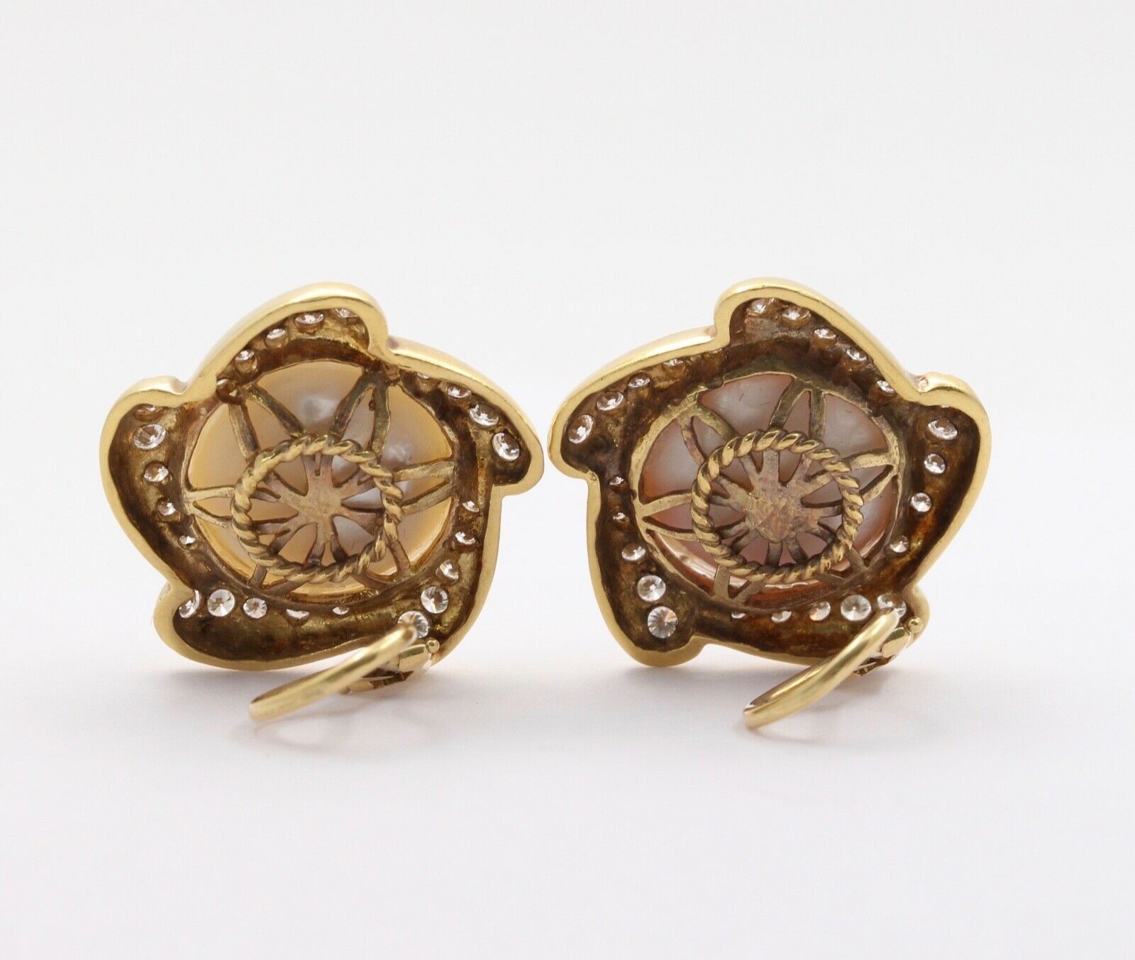Large Mabe Pearl Diamonds Pinwheel French Clip Earrings