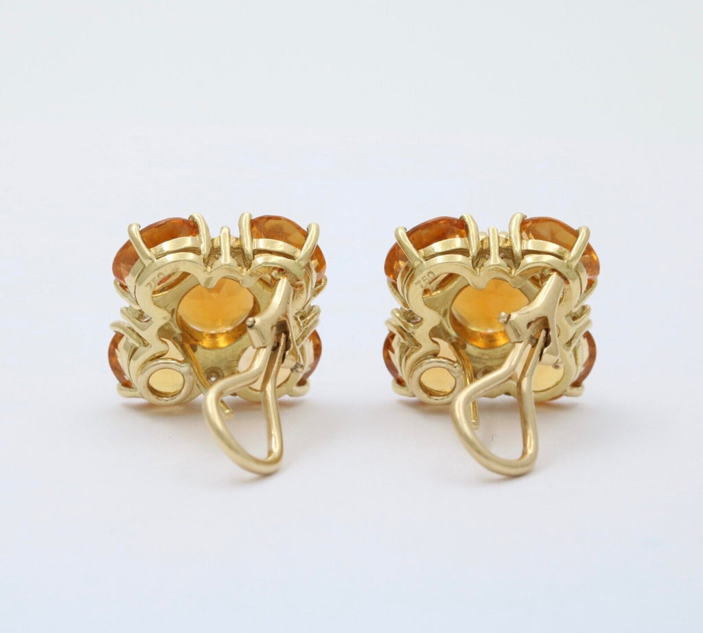 Vintage Madeira Golden Citrines Diamonds 18K Yellow Gold Earrings