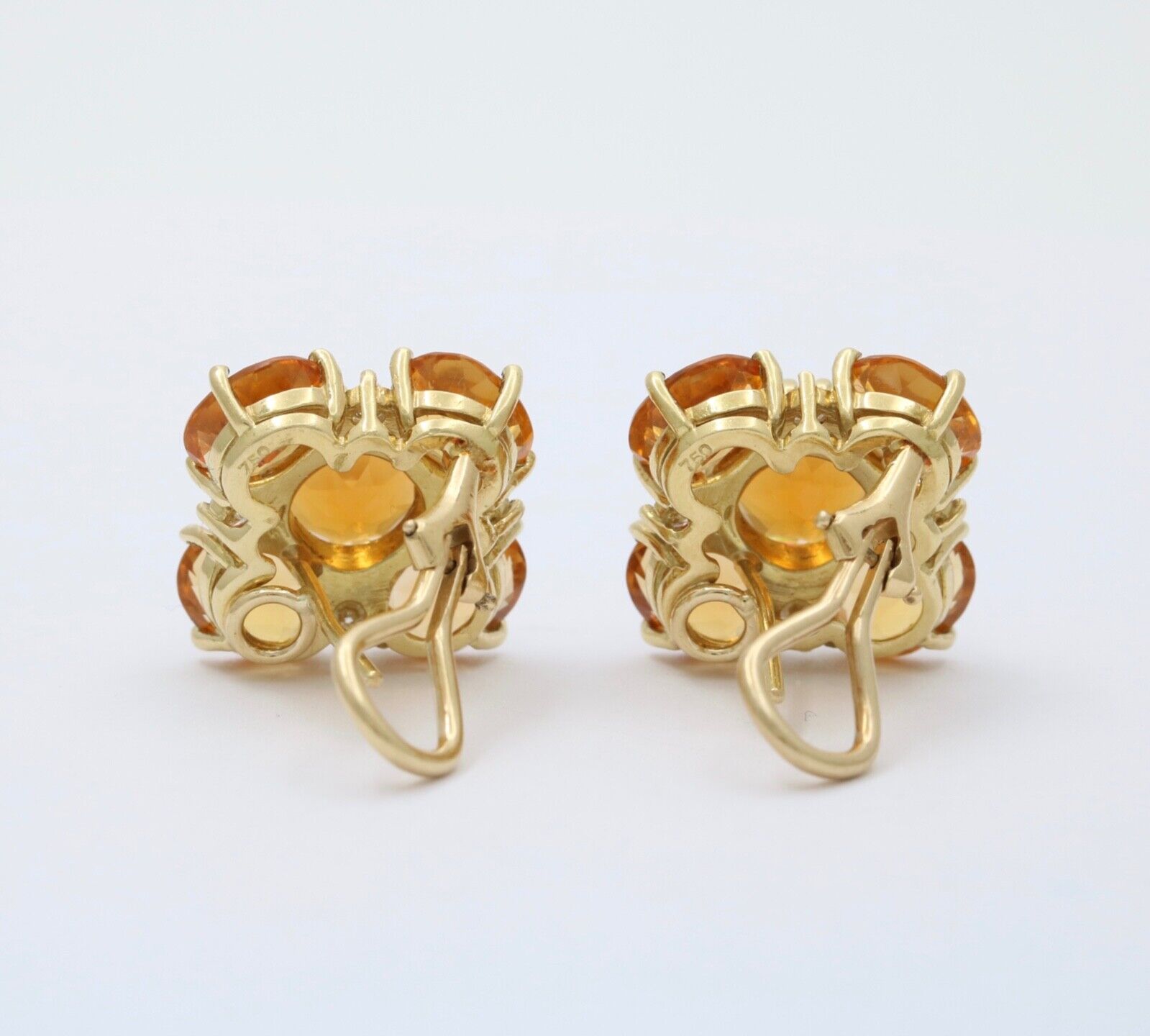 Vintage Madeira Golden Citrines Diamonds 18K Yellow Gold Earrings
