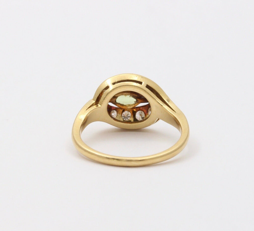 Vintage Bypass Peridot Diamonds 18K Yellow Gold Ring