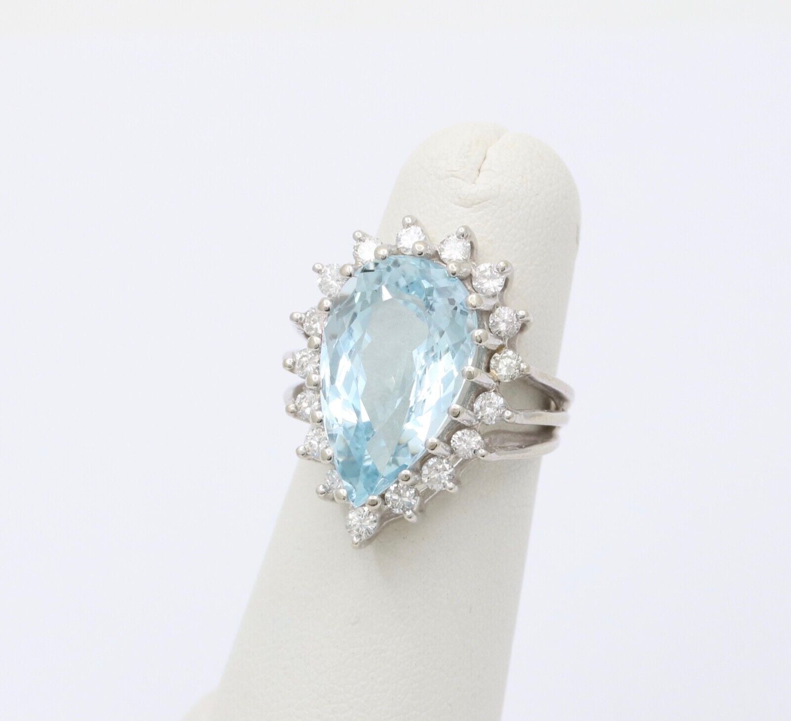 Estate Aquamarine Diamonds 14K White Gold Ring