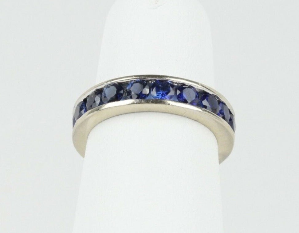 Vintage Ladies Eternity Ring Blue Sapphires 14K White Gold