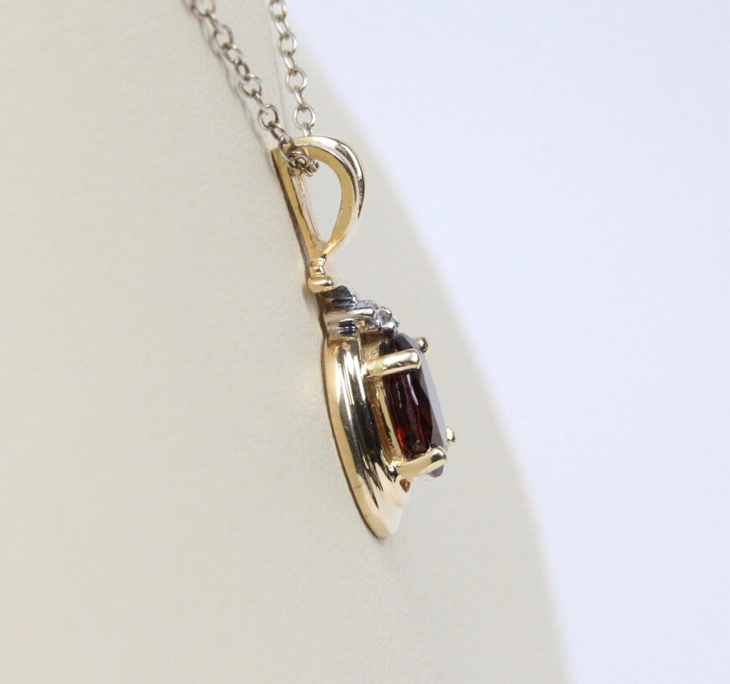 Vintage Garnet Diamond 14K Yellow Gold Pendant