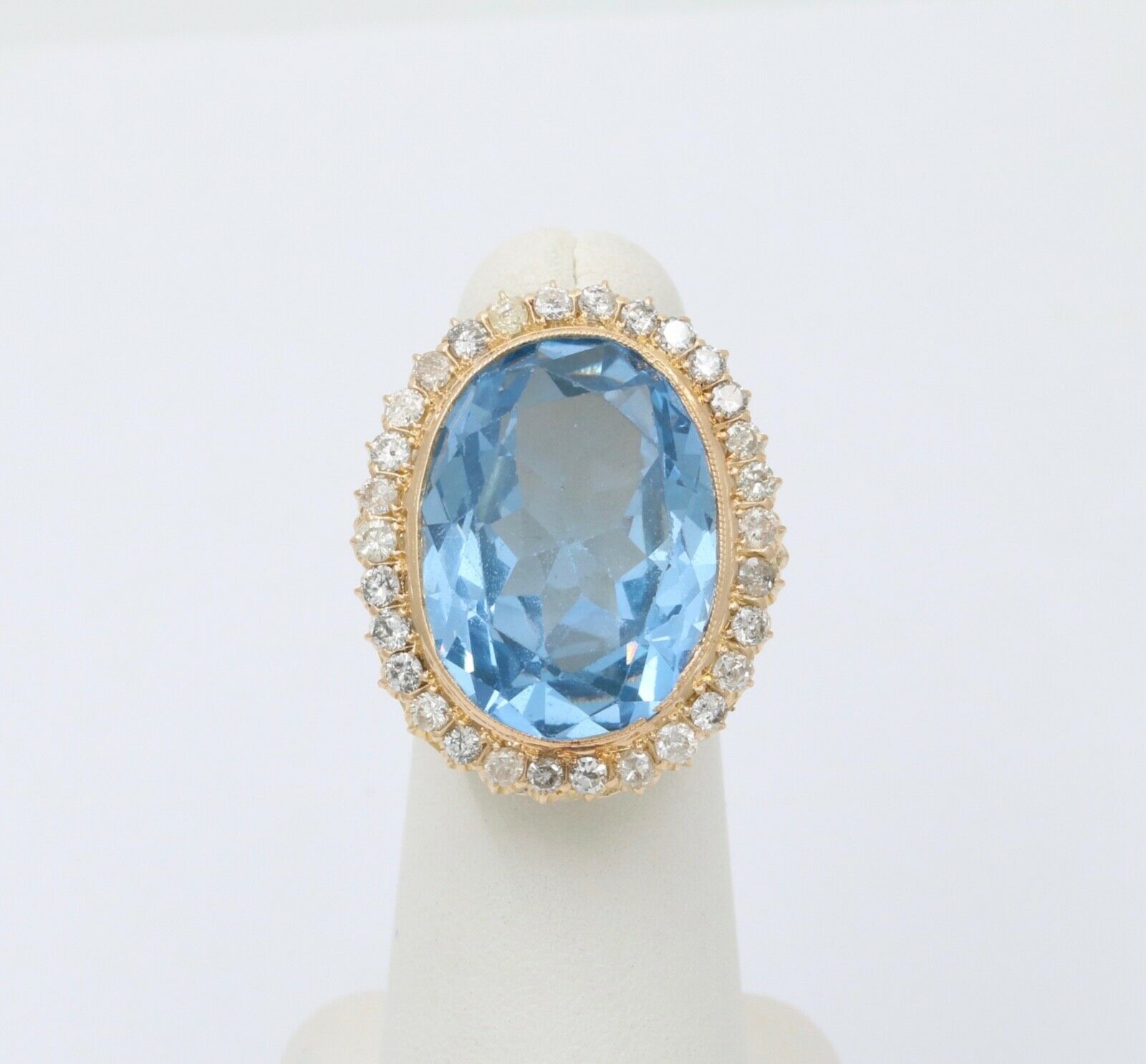 Vintage 24 Carat Blue Topaz Diamonds 14K Yellow Gold Ring