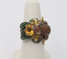 Load image into Gallery viewer, Vintage Frog Sapphires Citrine Tsavorite Diamonds14K White Yellow Gold Ring
