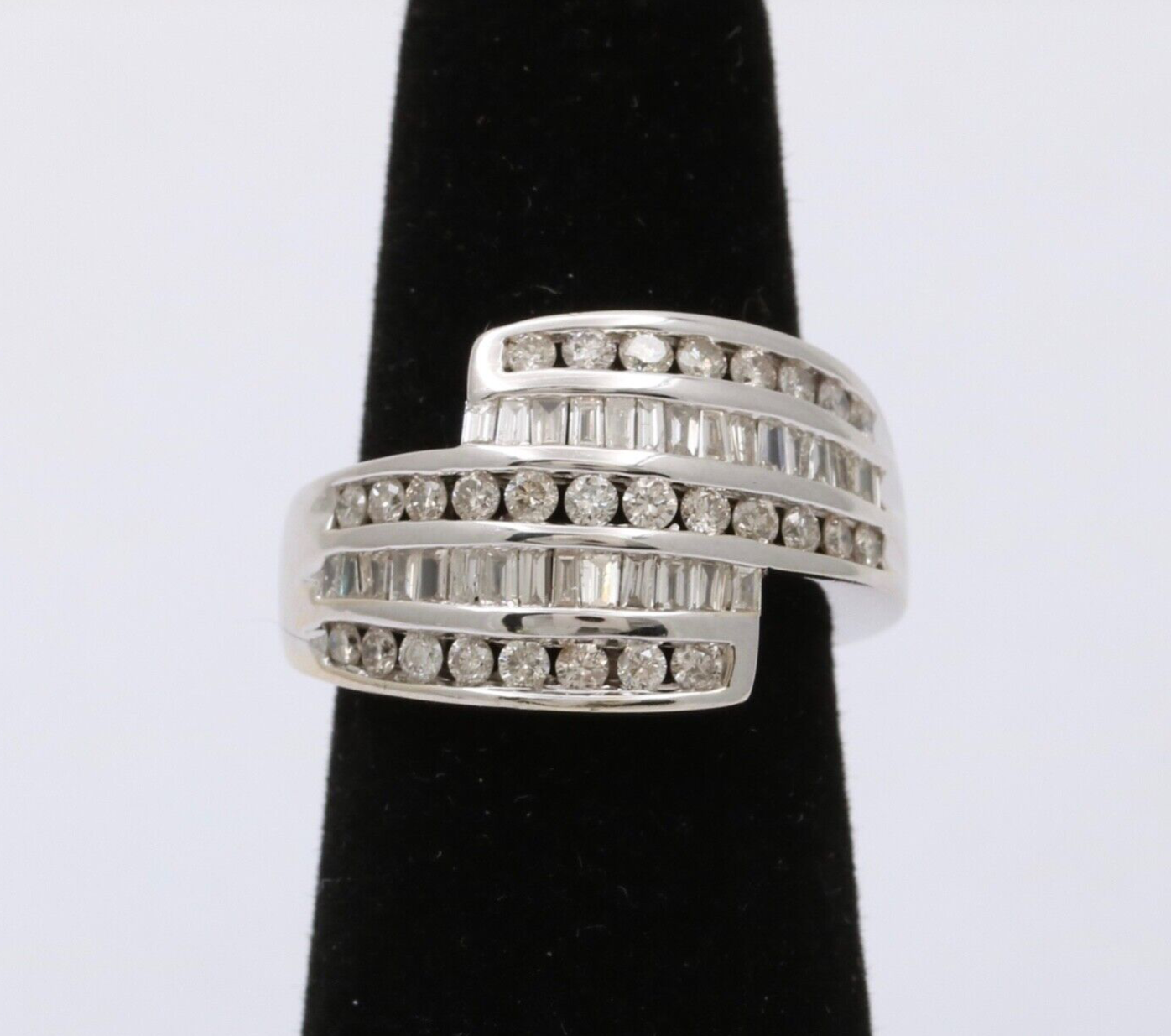 Vintage gorgeous 14K white gold diamond bypass ring , Cocktail Ring