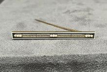 Load image into Gallery viewer, Antique Art Deco 14K Yellow Gold White &amp; Black Enamel Seed Pearl Bar Pin Brooch
