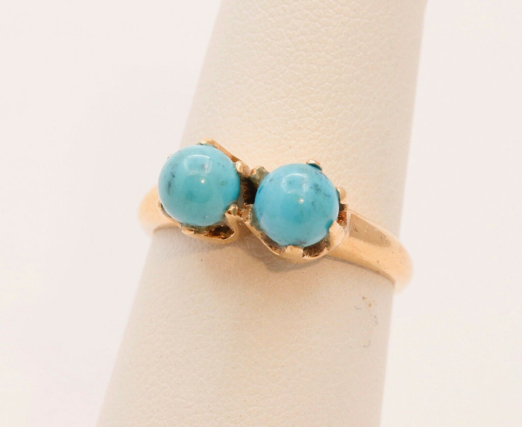 Victorian Ladies Twin Turquoise 14K Yellow Gold Ring