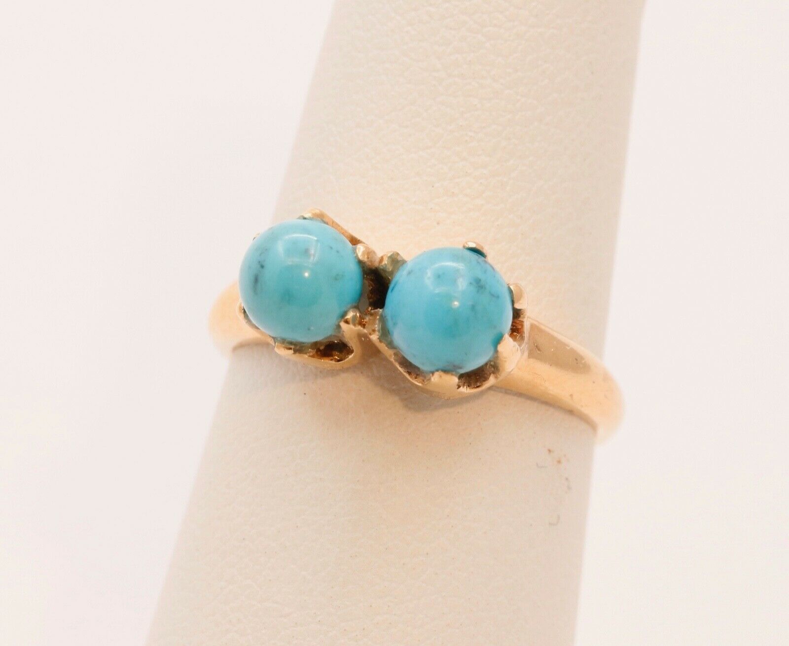 Victorian Ladies Twin Turquoise 14K Yellow Gold Ring