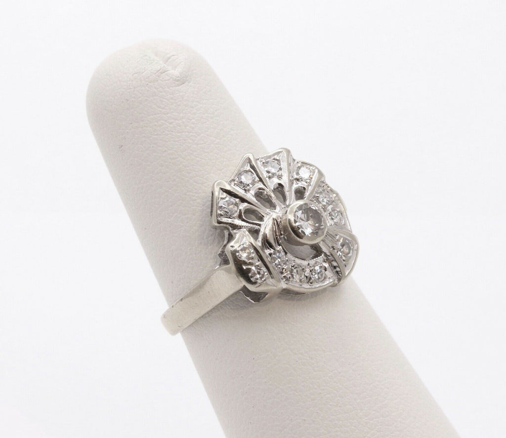 Stylish Art Deco Ladies 14K White Gold Diamonds Ring