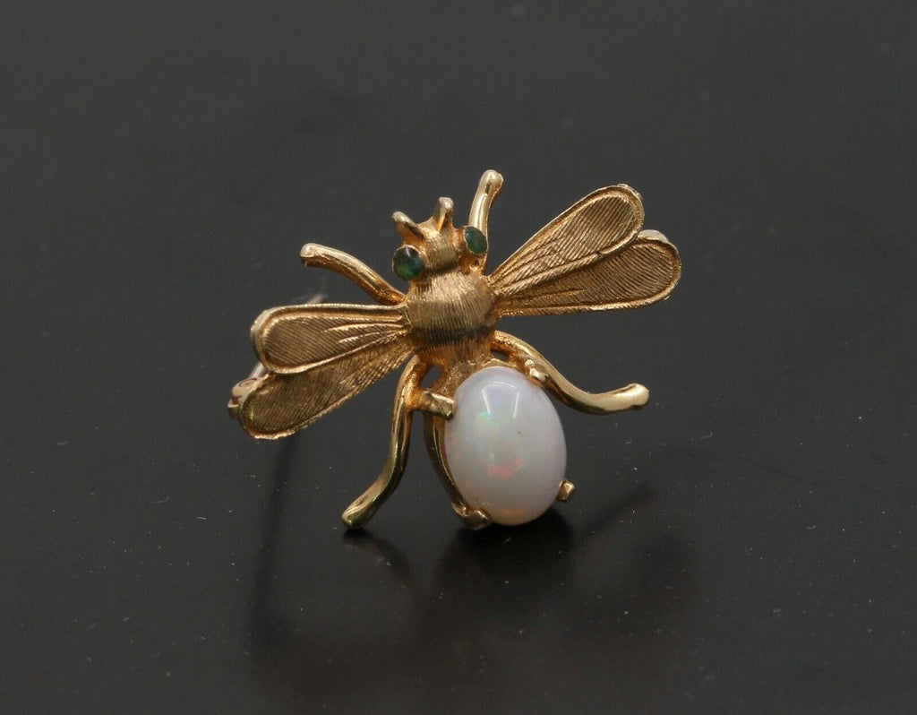 Vintage 14K Yellow Gold Opal Bee Brooch