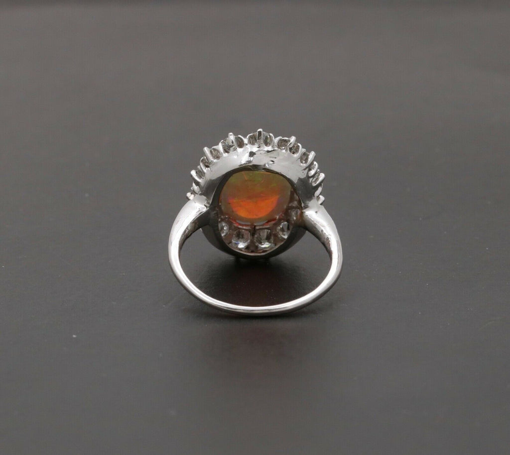 Art Deco Platinum Australia Opal & Old Mine Cut Diamond Halo Engagement Ring