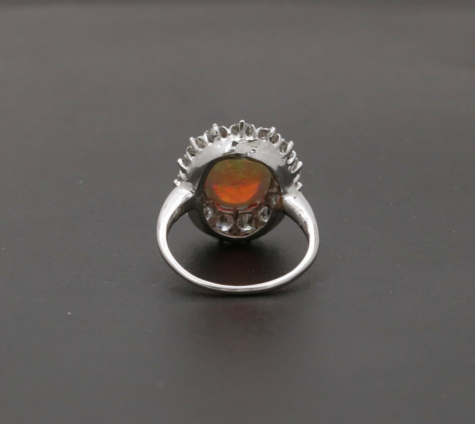 Art Deco Platinum Australia Opal & Old Mine Cut Diamond Halo Engagement Ring