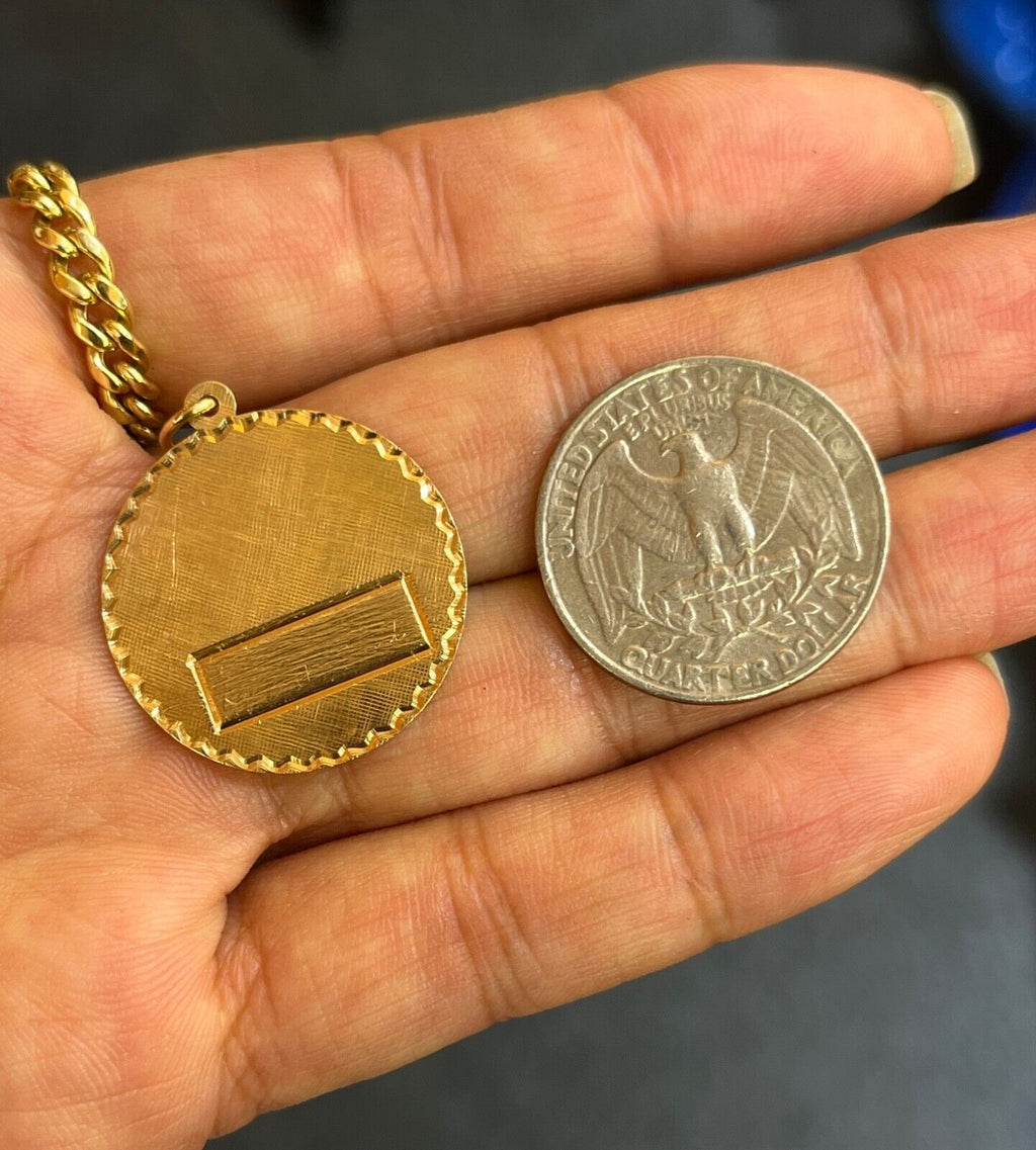 Vintage 14K Yellow Gold Medallion Charm Pendant.