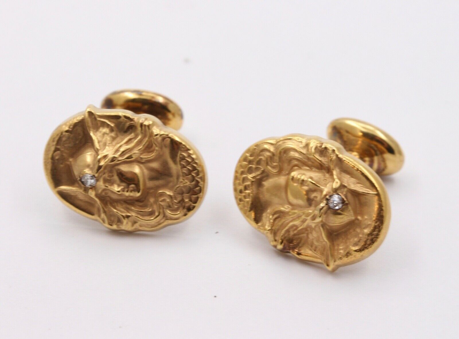 Victorian Mens 10K Yellow Gold Old European Diamonds Cufflinks