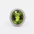 Vintage Peridot Diamonds 14K White Gold Cocktail Ring