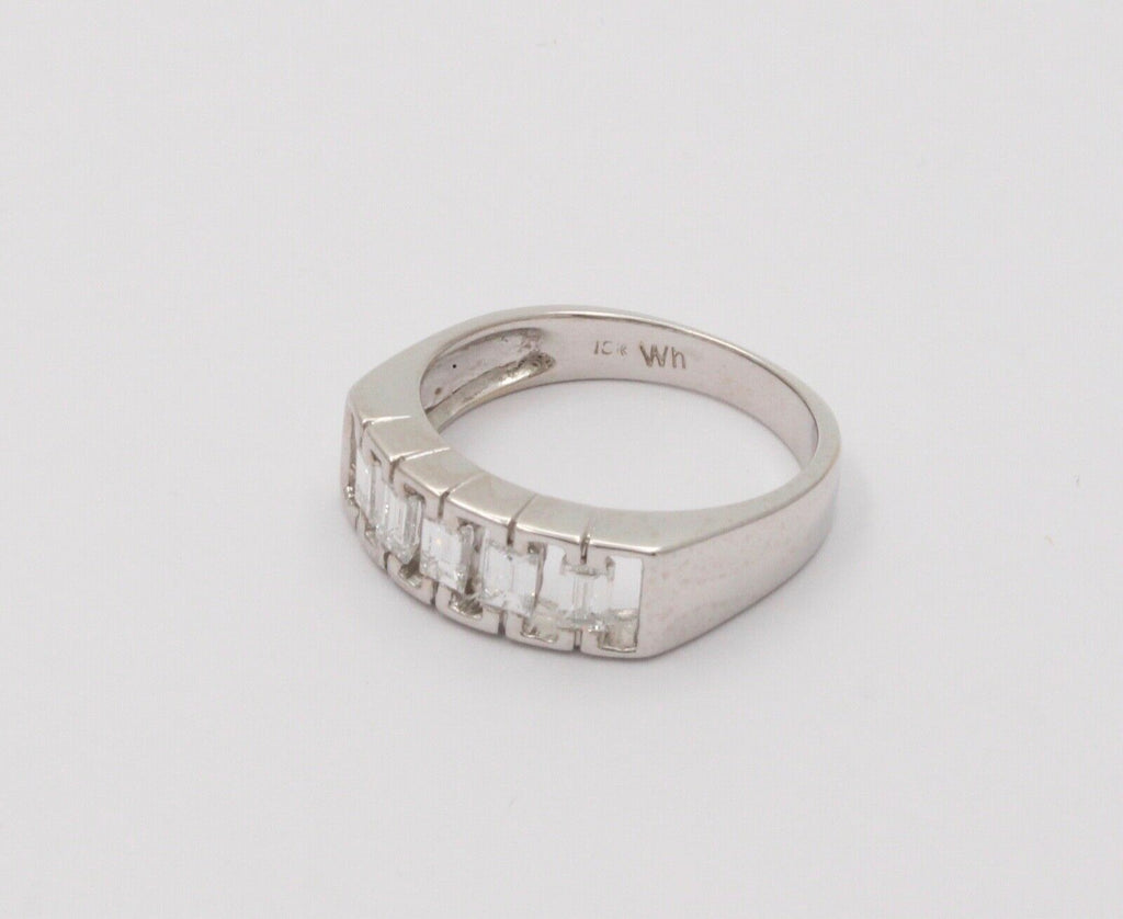 Vintage Emerald Cut Diamond Half Eternity 18K White Gold Ring Band