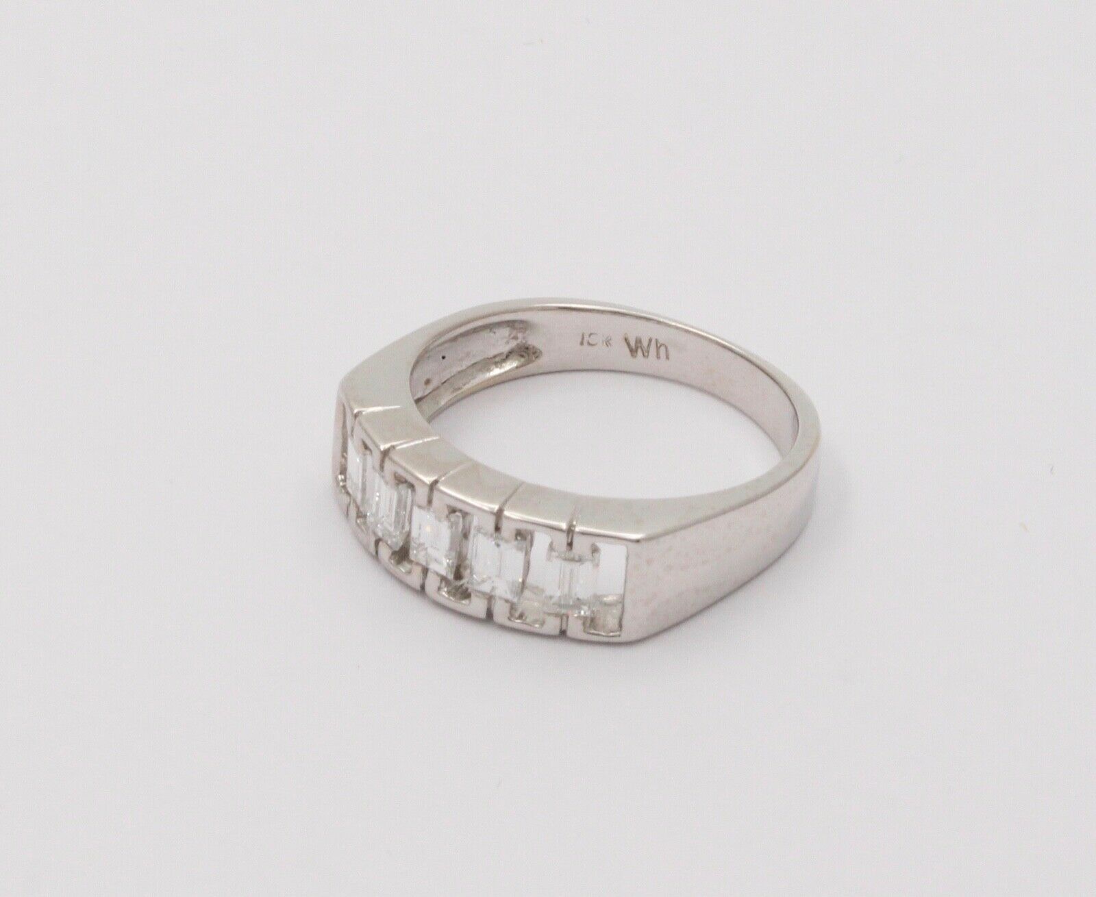 Vintage Emerald Cut Diamond Half Eternity 18K White Gold Ring Band