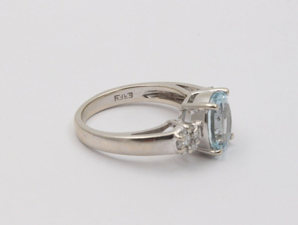 Vintage Oval Aquamarine Diamonds 14K White Gold Ring