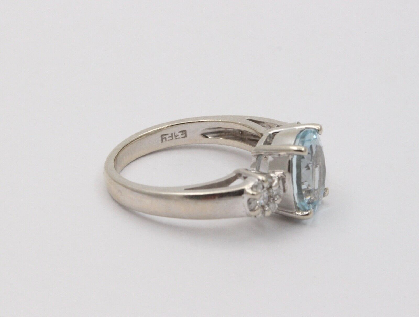 Vintage Oval Aquamarine Diamonds 14K White Gold Ring
