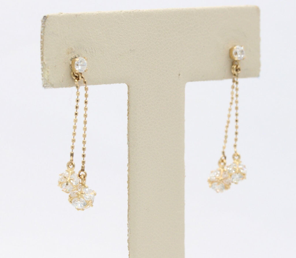 14K Yellow Gold Cubic Zirconia Dangling Drop Earrings