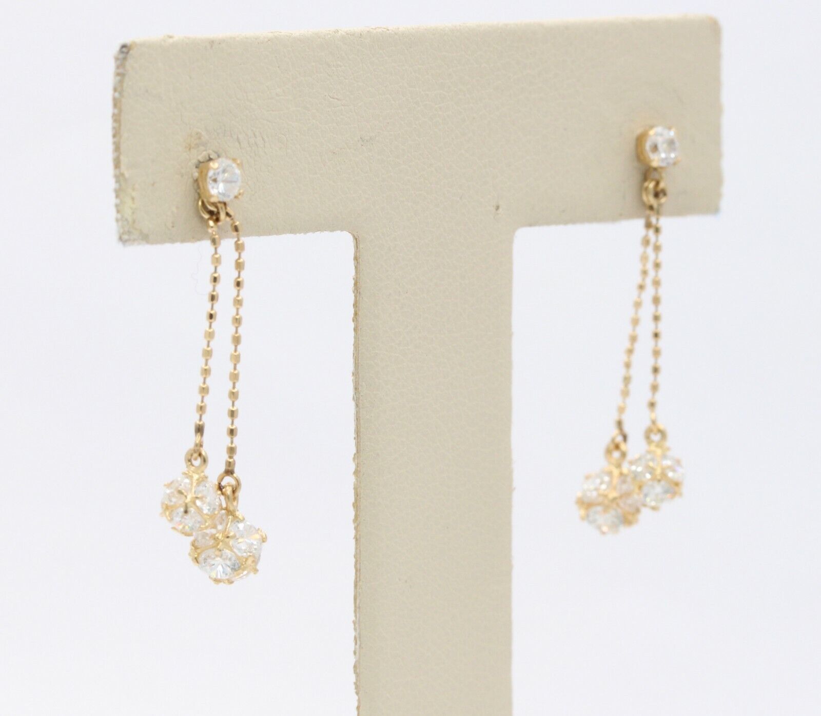 14K Yellow Gold Cubic Zirconia Dangling Drop Earrings