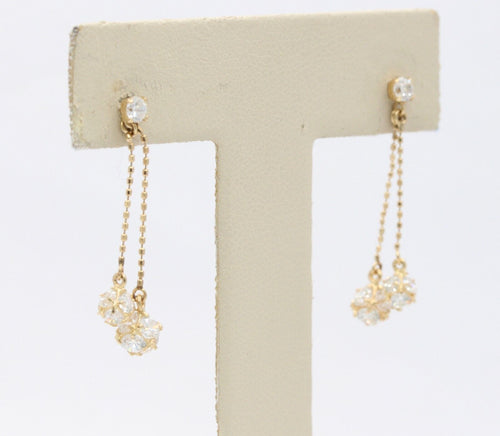 14K Yellow Gold Cubic Zirconia Dangling Drop Earrings