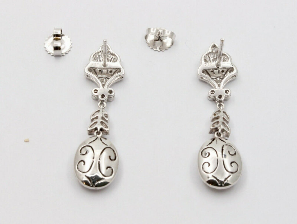 Vintage 18K White Gold Hanging Sapphire Diamond Earrings