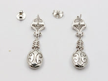 Load image into Gallery viewer, Vintage 18K White Gold Hanging Sapphire Diamond Earrings
