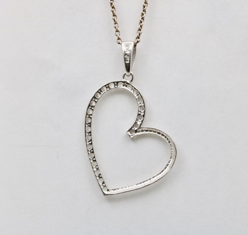 Vintage Heart Cubic Zirconia 10K White Gold Pendant