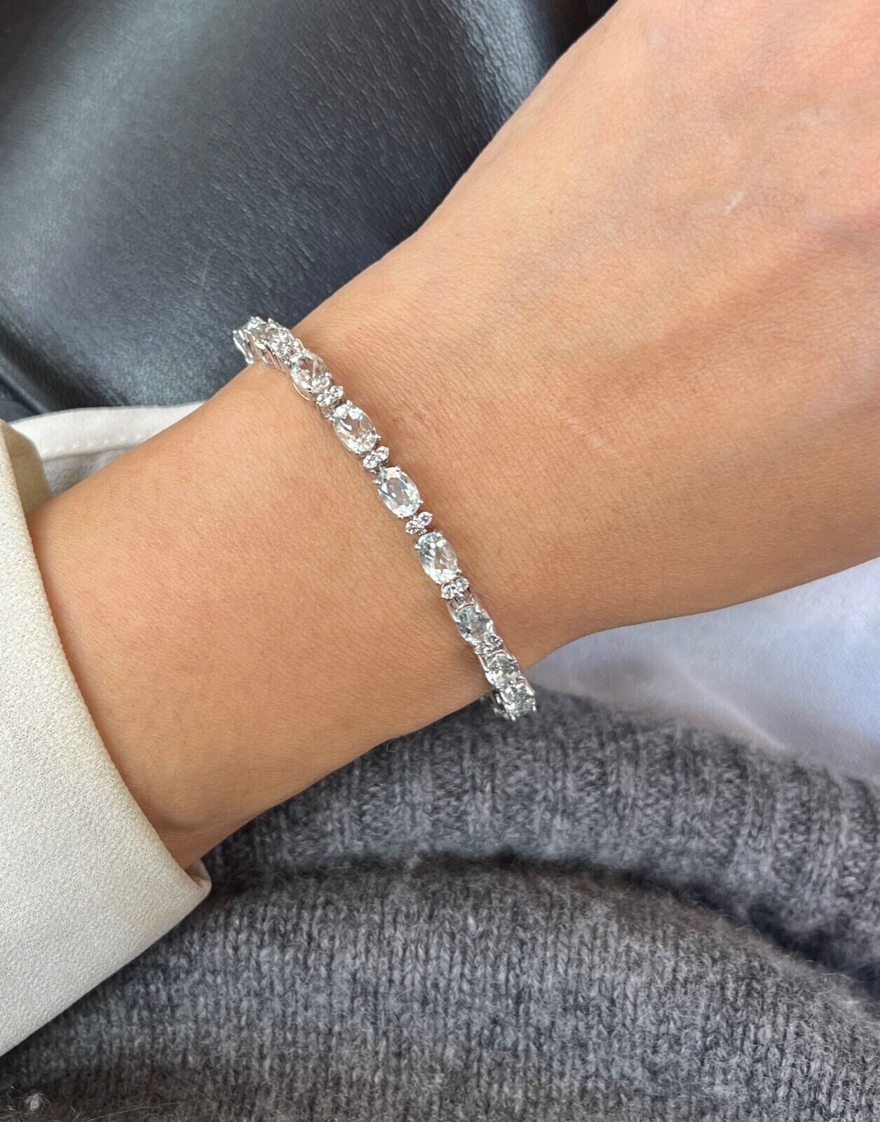Vintage Green Quartz Sterling Silver Link Bracelet
