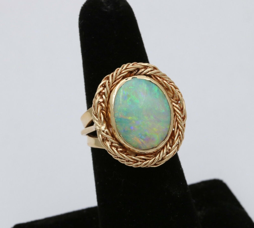Vintage Natural Opal 14K Yellow Gold Rope Twist Ring
