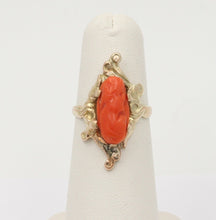 Load image into Gallery viewer, Victorian 14K Yellow Gold Carved Coral Woman’s Portrait Ring Antique Ring
