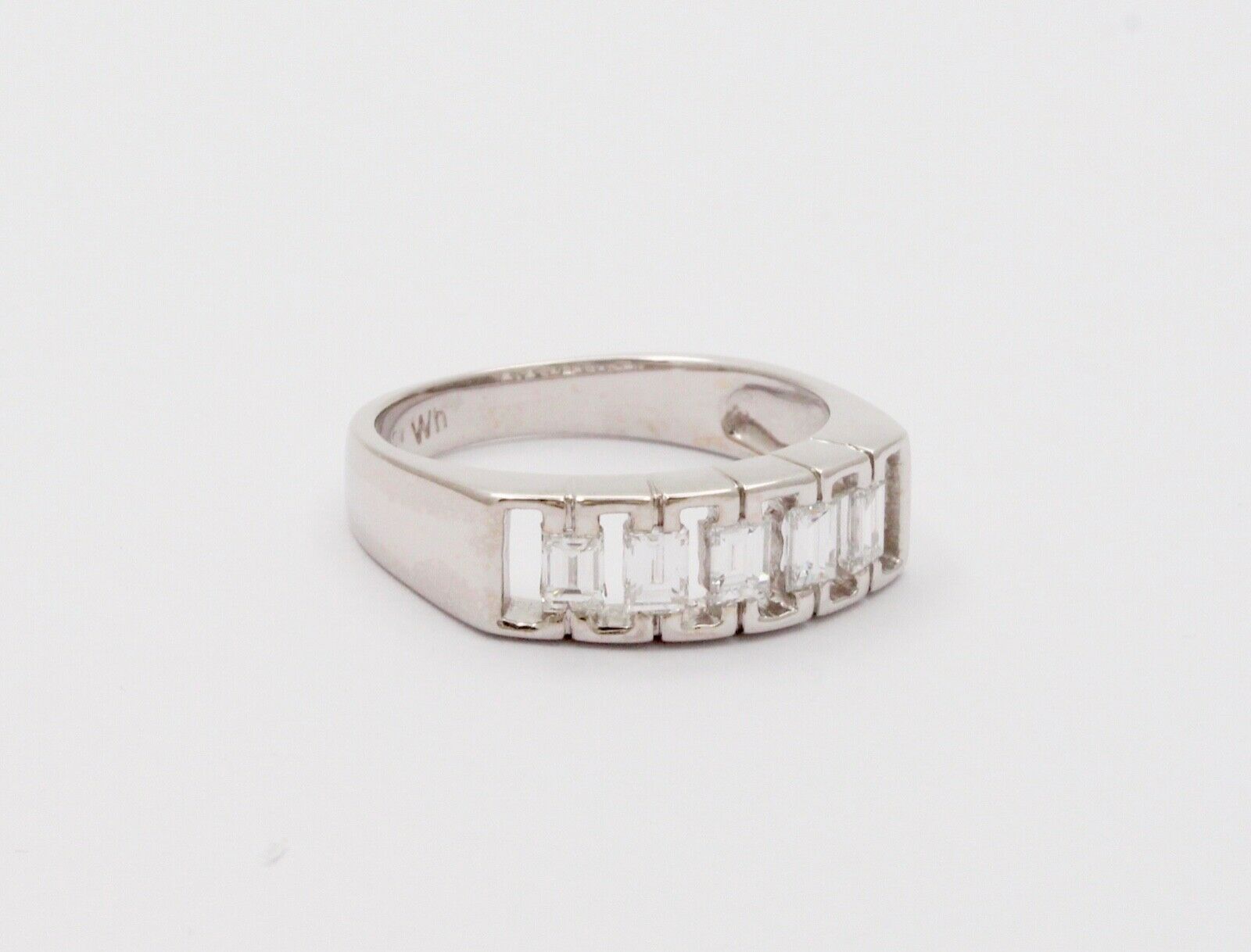 Vintage Emerald Cut Diamond Half Eternity 18K White Gold Ring Band