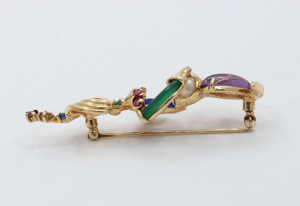 Loooook Vintage Ladies Clairvoyant Fortune Teller 14K Brooch Pin