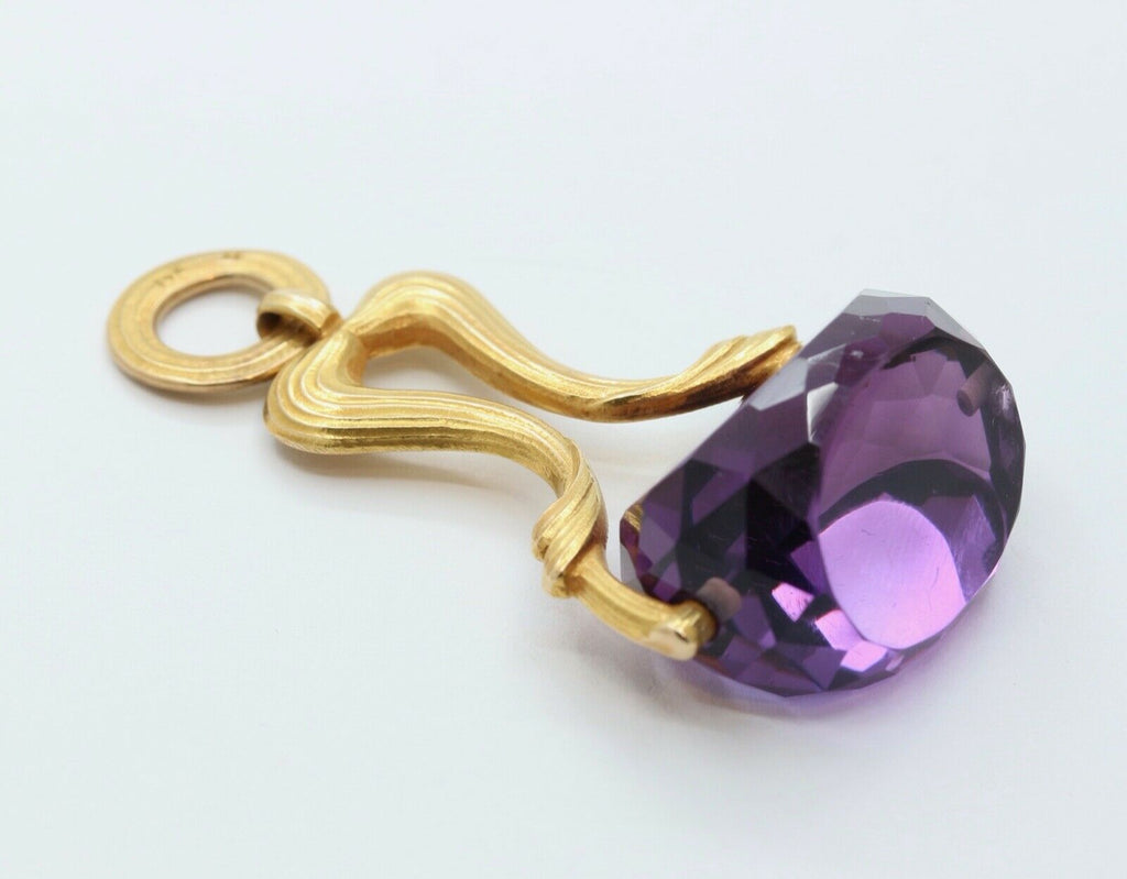 Beautiful Victorian FOB Amethyst 14K Yellow Gold Swivel Stone Pendant