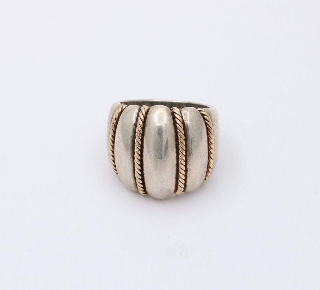 Vintage Kabana 14K Gold & String Silver Wide Ring Band