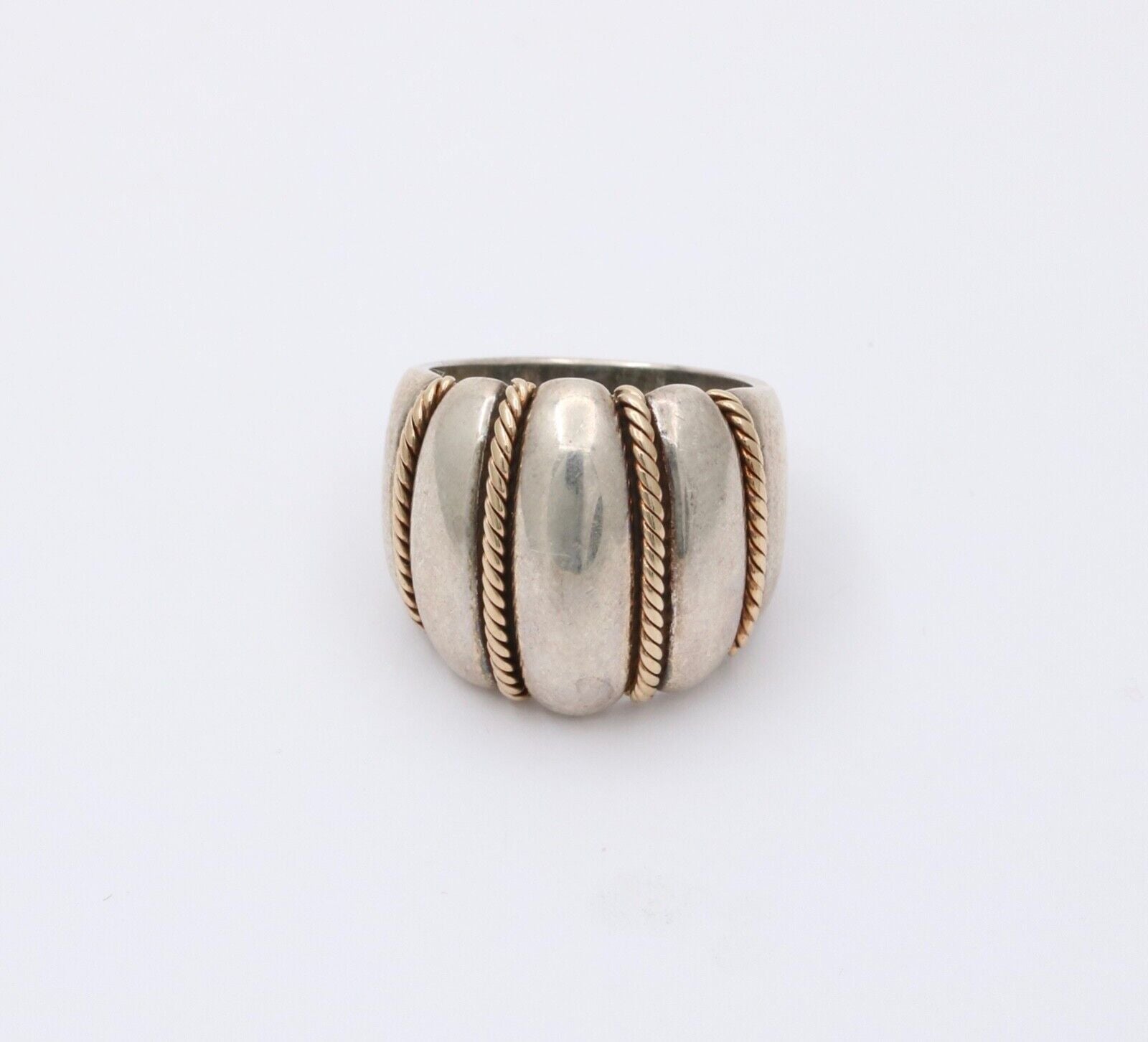 Vintage Kabana 14K Gold & String Silver Wide Ring Band