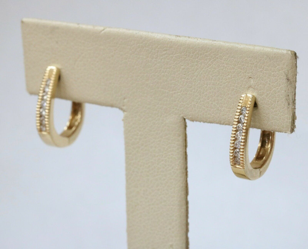 Vintage Diamonds 14K Yellow Gold Huggie Milgrain Earrings