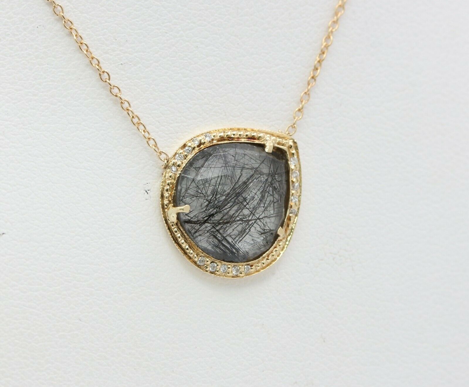 Vintage 14K Yellow Gold Sagenitic Quartz Diamond Pendant