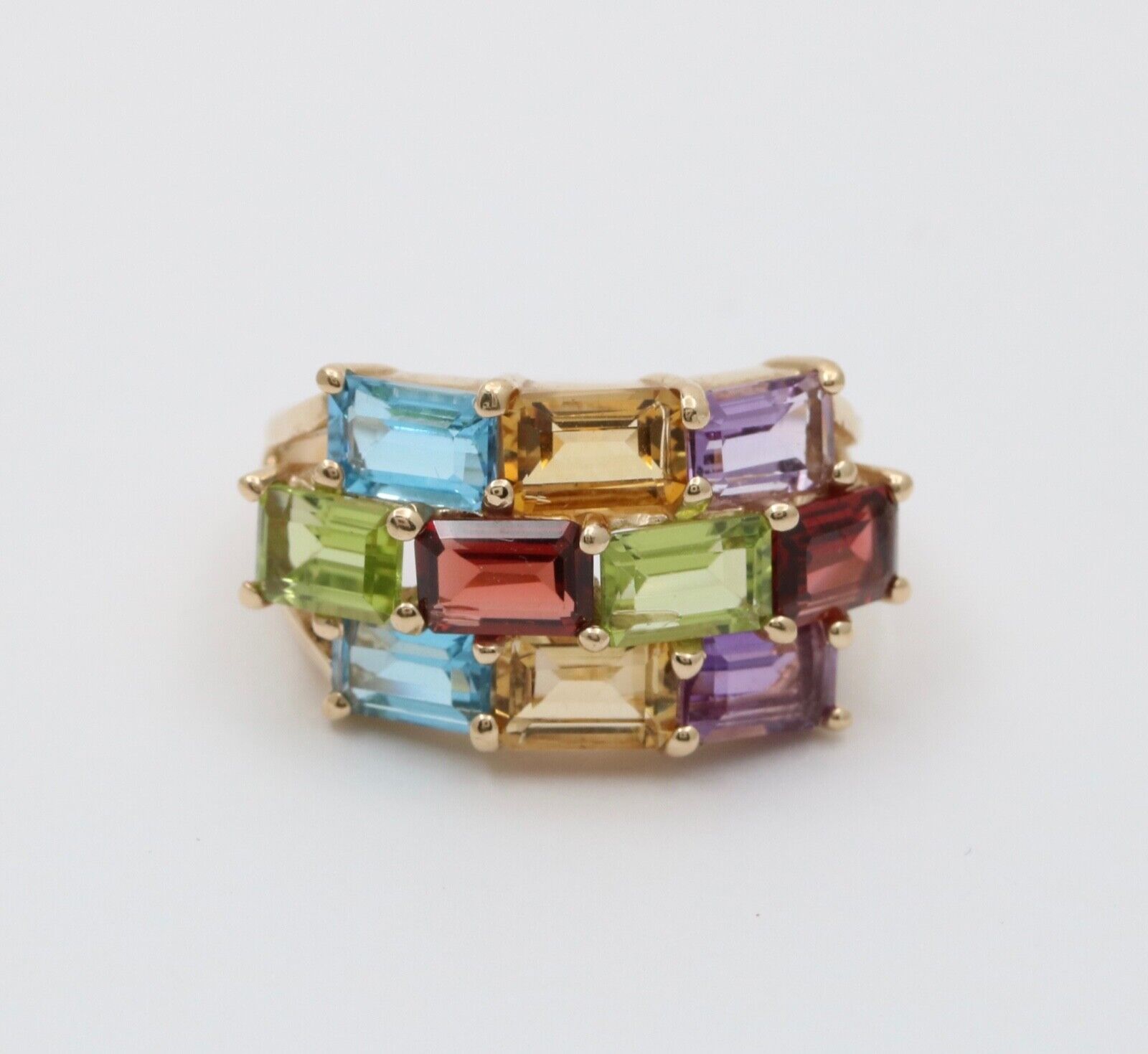Vintage 10K Yellow Gold Multicolor Gemstone Harem Ring , Ring Band.