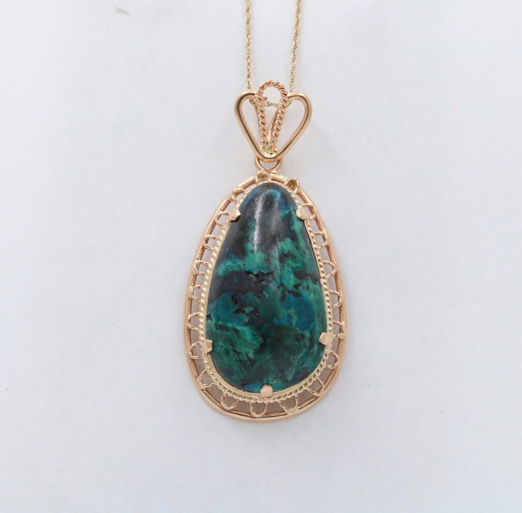 Vintage Chrysocolla 14K Yellow Gold Pendant