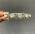 Vintage 14K Gold Rope Knot 5 Opal Bangle, Bracelet.