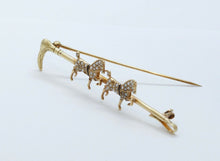 Load image into Gallery viewer, Victorian Horse and Crop 14K Yellow Gold Seed Pearls Brooch Pin
