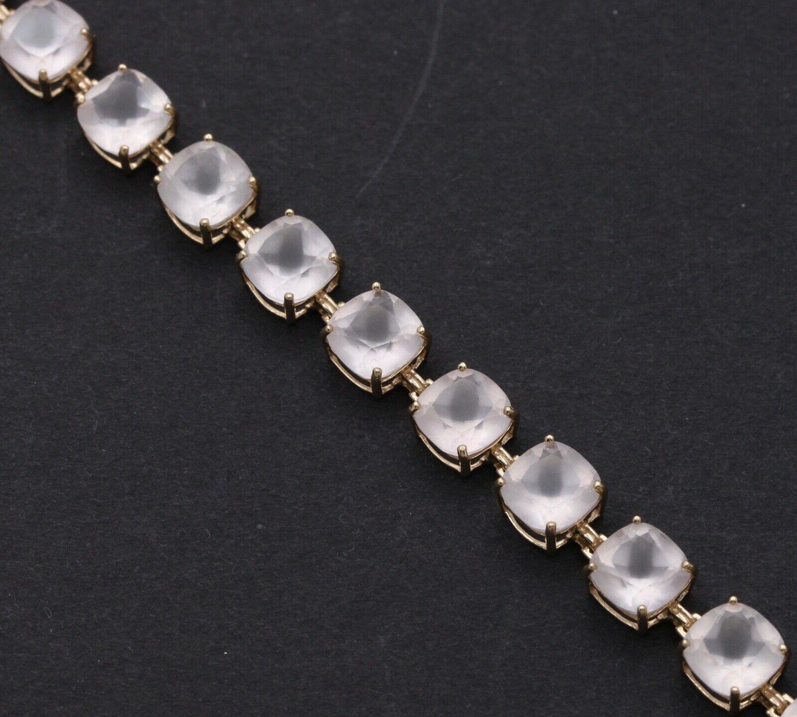 Lovely Vintage Quartz Crystal Diamonds 14K Yellow Gold Tennis Bracelet