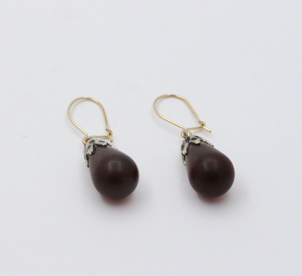 Vintage Amber 14K Sterling Silver Dangle Earrings